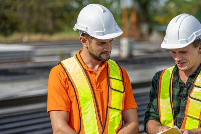 Tecnici in cantiere che consultano le tavole